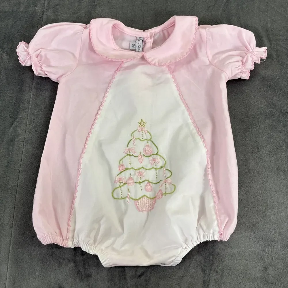 Sweeat Dreams 9m Pink & White Christmas Tree Embroidered Romper Bnfts Charity